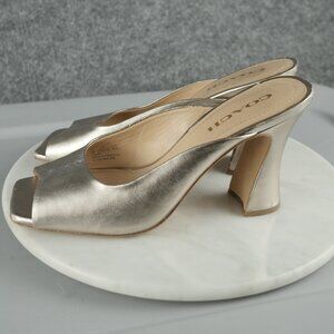 Coach Metallic Gold Leather Mule Block Heel Sandals Size 9